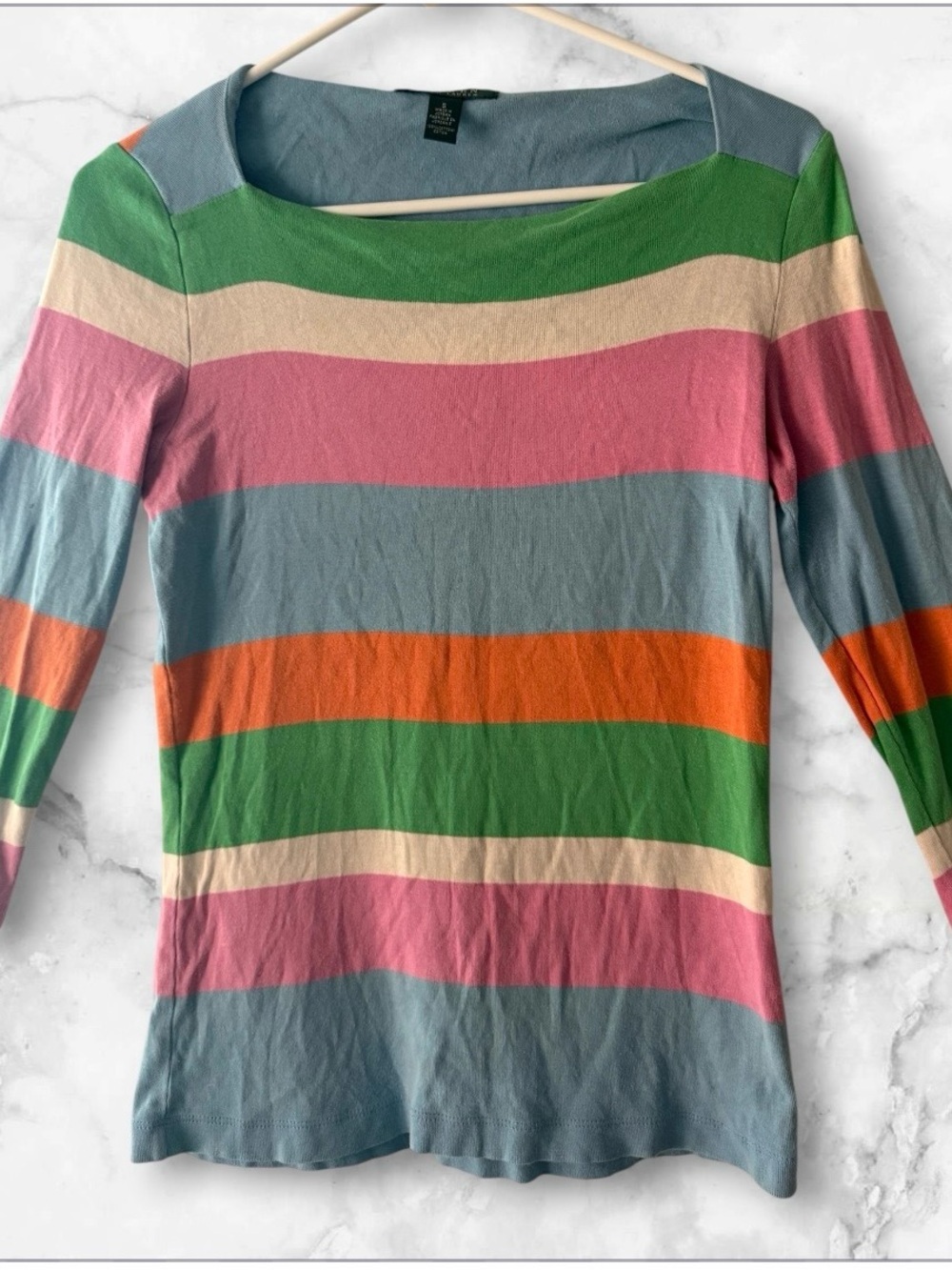 Ralph Lauren Colorful Striped Scoop Neck 3/4 Sleeve Top Small